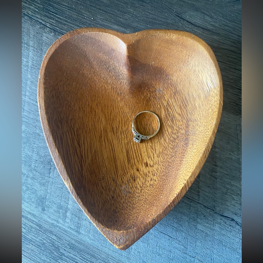 Vintage heart shaped wooden trinket dish